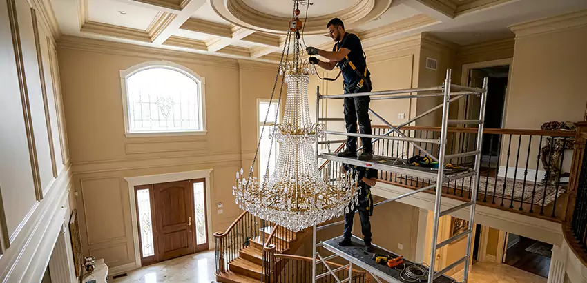 Two-Story Foyer Chandelier Installation in Woburn