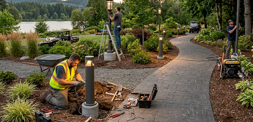 Landscape Post, Pole, and Bollard Lighting Installation in Woburn